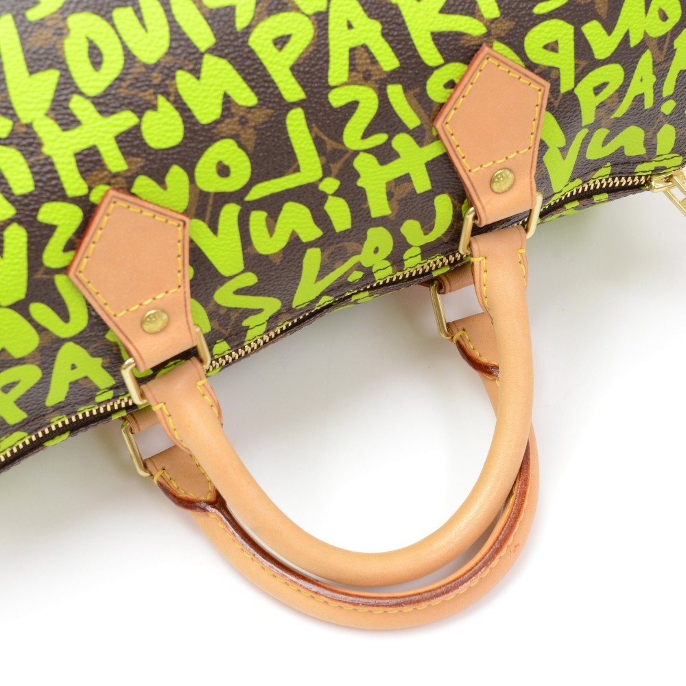 FWRD Renew Louis Vuitton Speedy 30 Bag in Green Graffiti Monogram