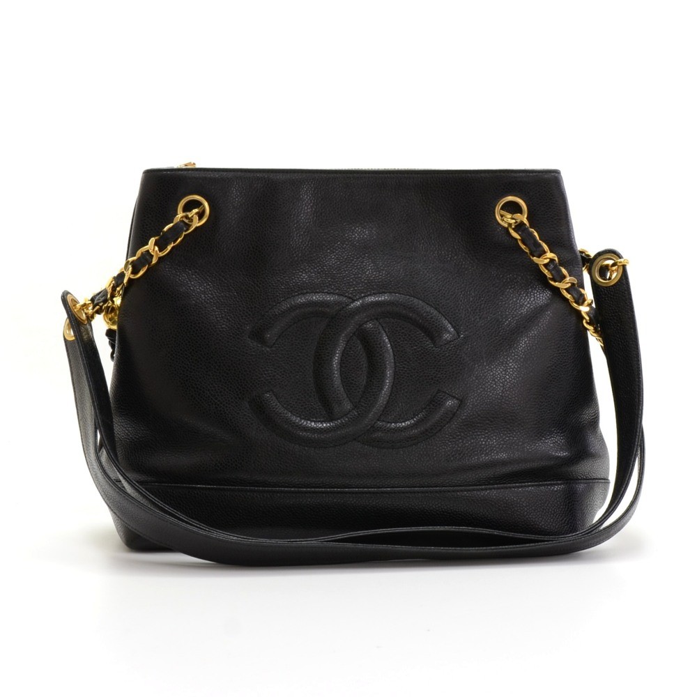 Chanel Vintage 1991 Black Caviar Leather CC Tote Bag – I MISS YOU VINTAGE