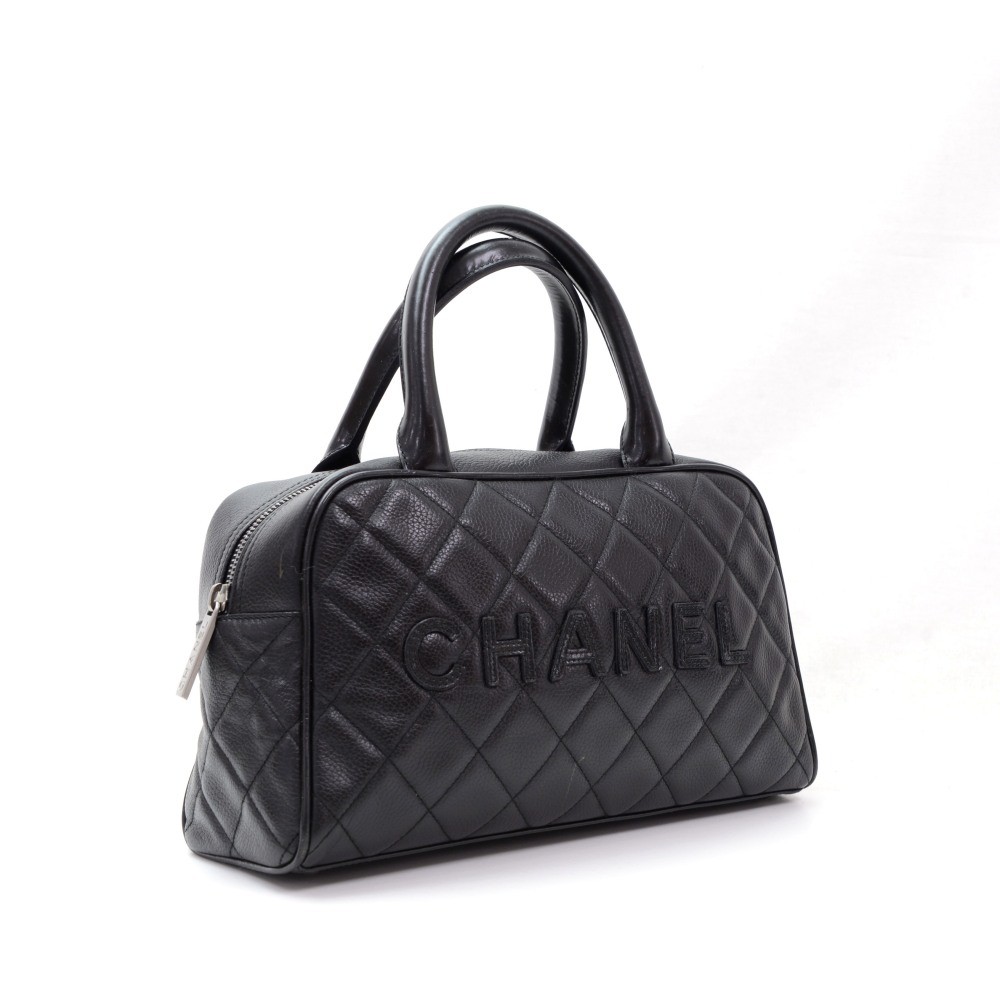 Used] Chanel Old Travel Line Handbag Black Black Mini Boston Nylon