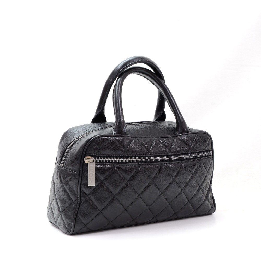 Chanel Vintage Chanel Mini Boston Black Quilted Caviar Leather Hand