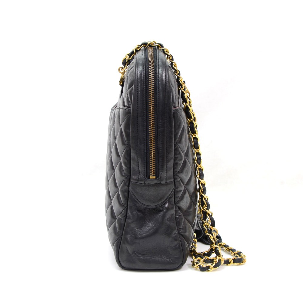 Chanel 1989 Flap Leather Vintage Top Handle Bag, Black in 2023