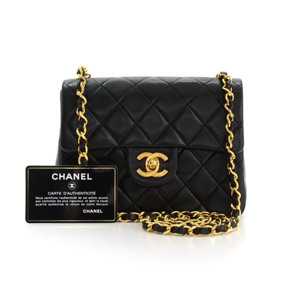 Chanel Vintage Chanel 7 inch Black Quilted Leather Shoulder Mini Flap