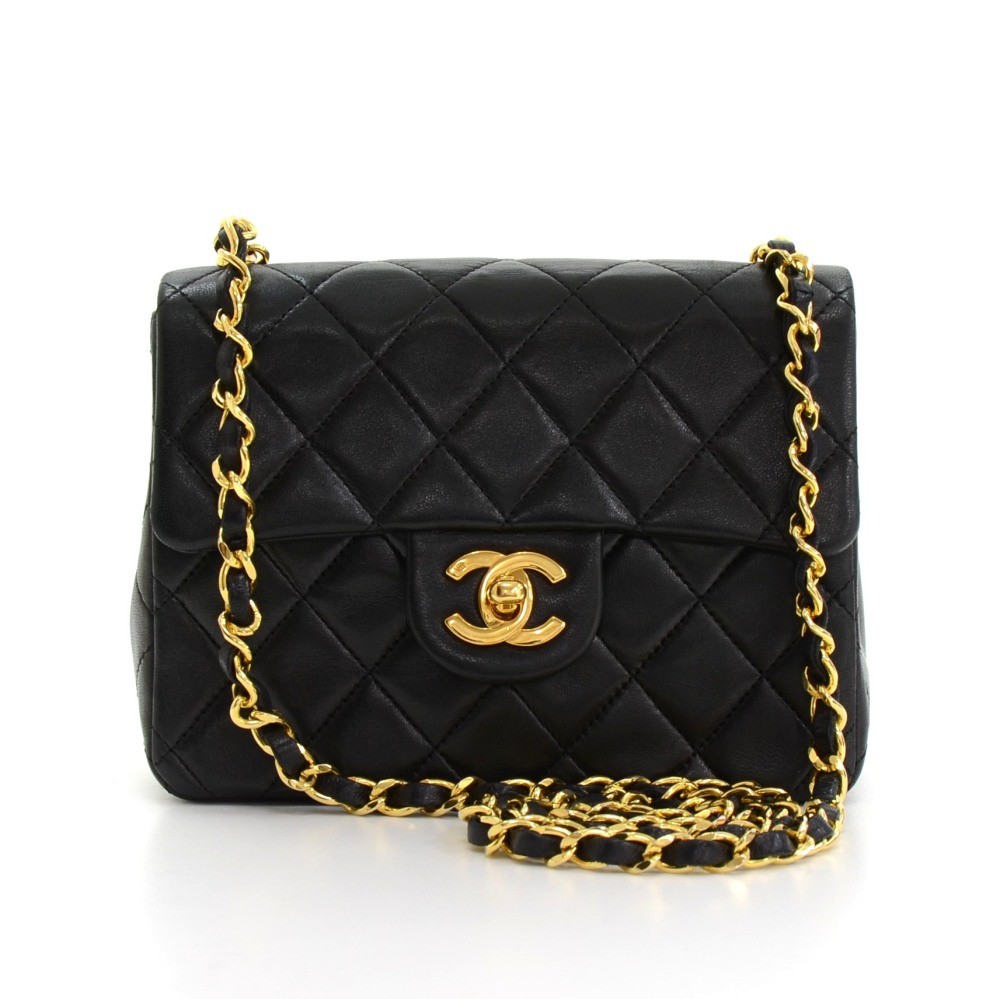 Vintage Chanel 7 inch Black Quilted Leather Shoulder Mini Flap Bag