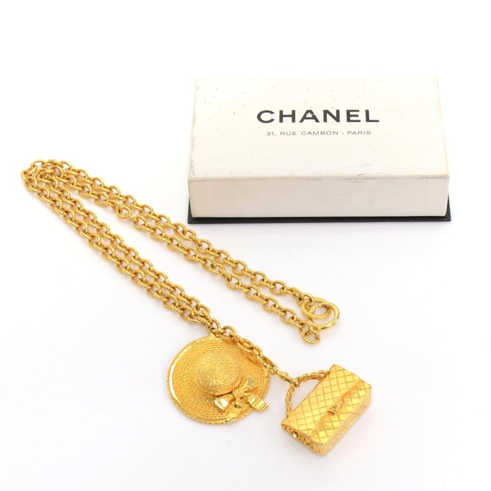 Chanel Vintage Chanel Gold Tone 2.55 Bag Hat Motif Pendant Chain