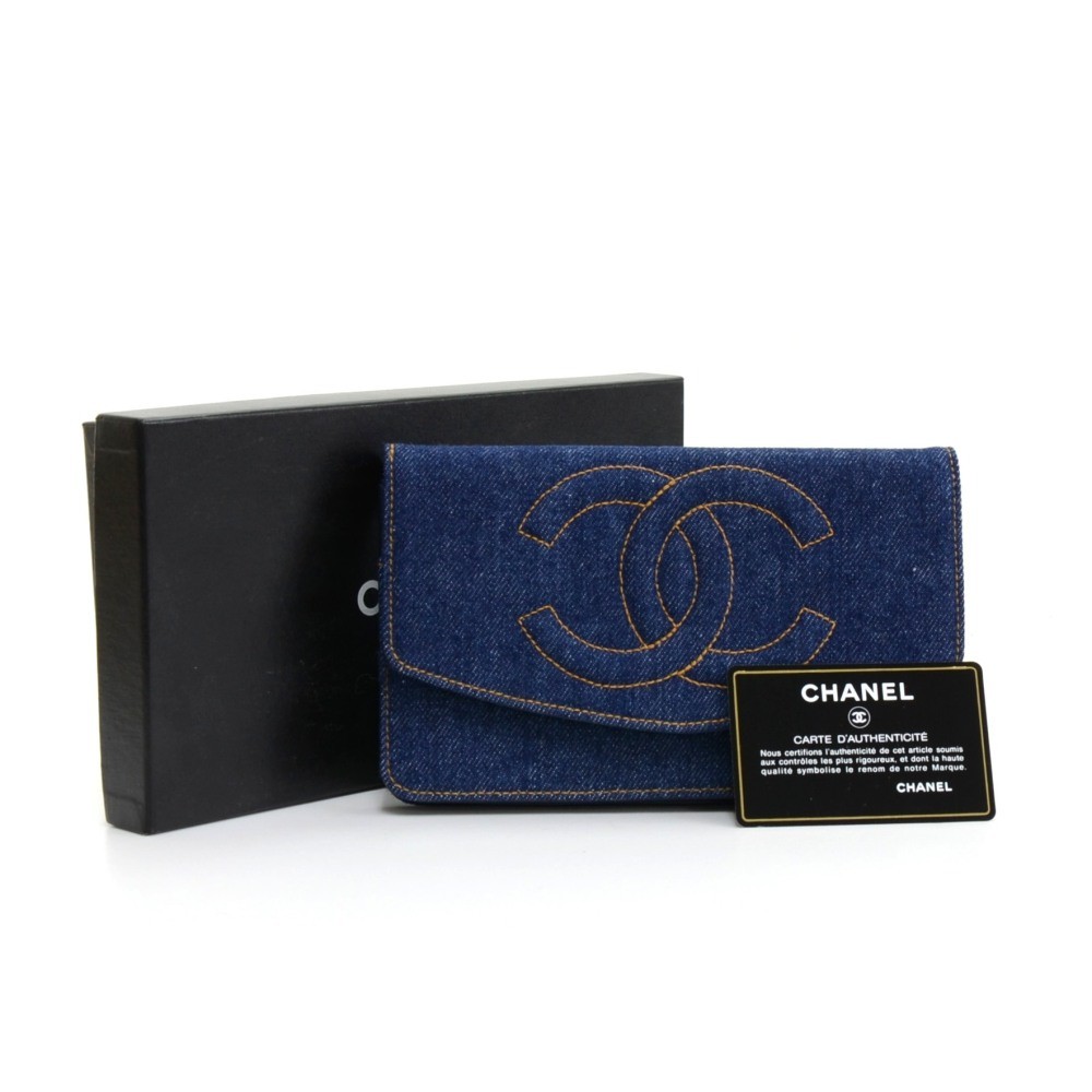 Chanel Vintage Chanel Denim x navy Leather Flap Wallet
