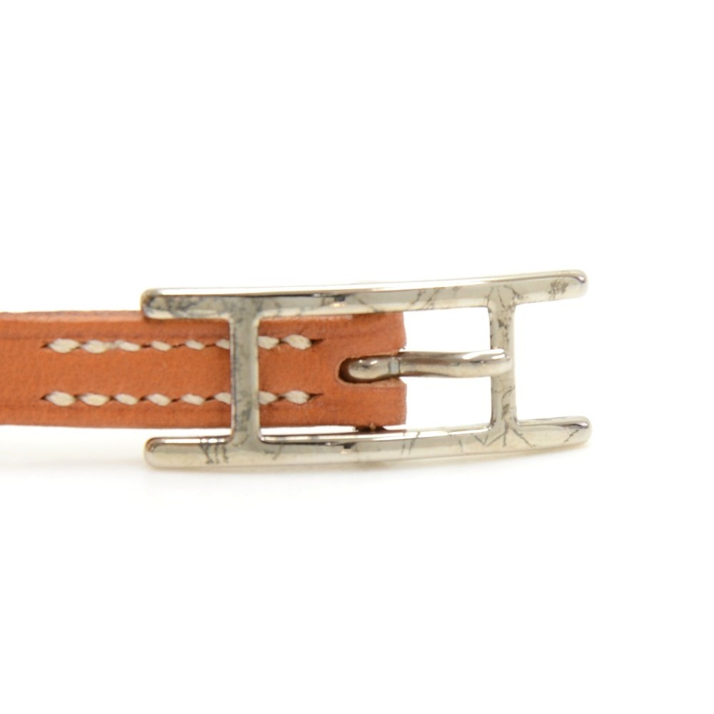 Hermes Hermes Api III Brown Leather Silver Tone H Logo Long Wrap ...  