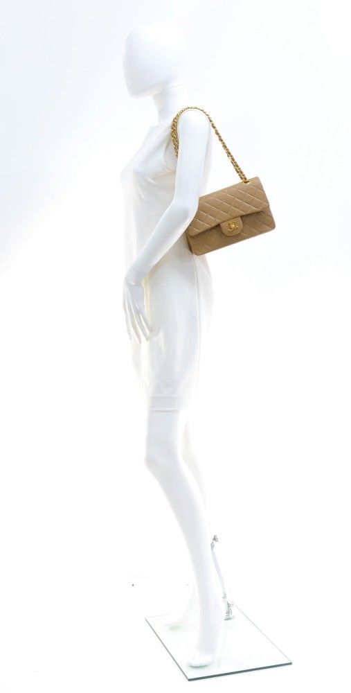 Chanel Quilted Retro Clasp Caramel Flap 865910 Beige Canvas Shoulder Bag, Chanel