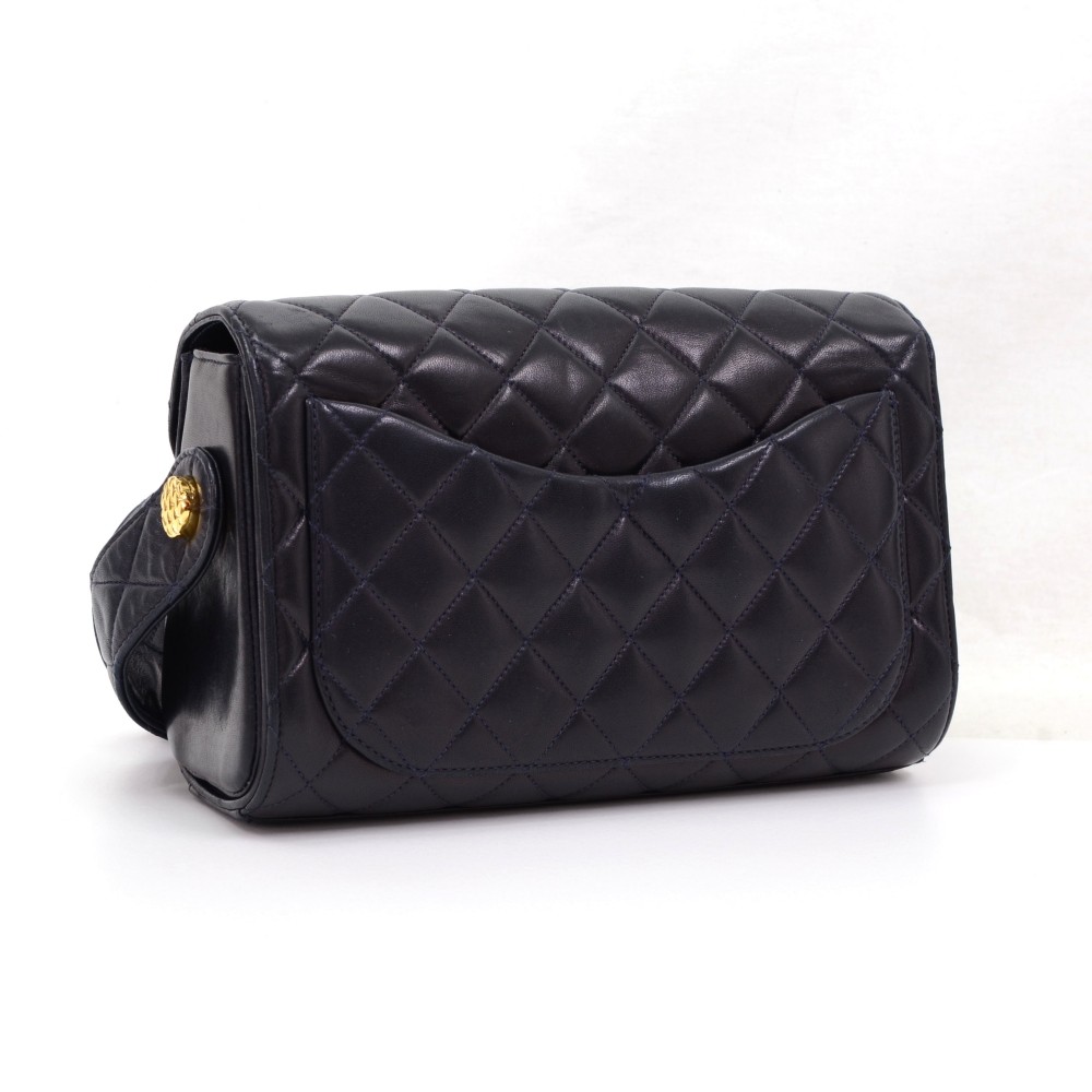 Chanel Vintage Chanel Navy Quilted Leather Shoulder Bag With Leather