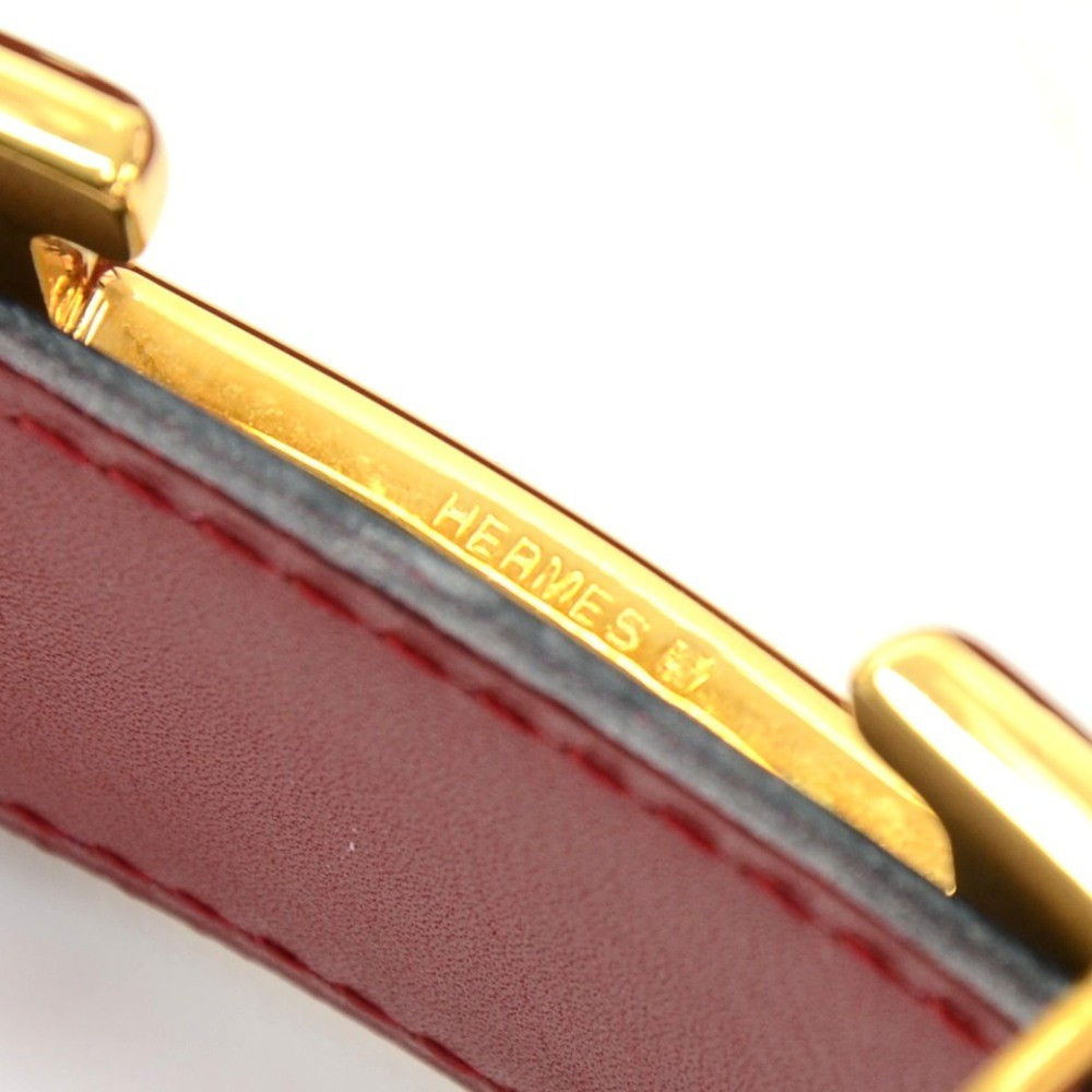 Hermes Hermes Red x Navy Leather x Gold Tone H Buckle Belt Size 65