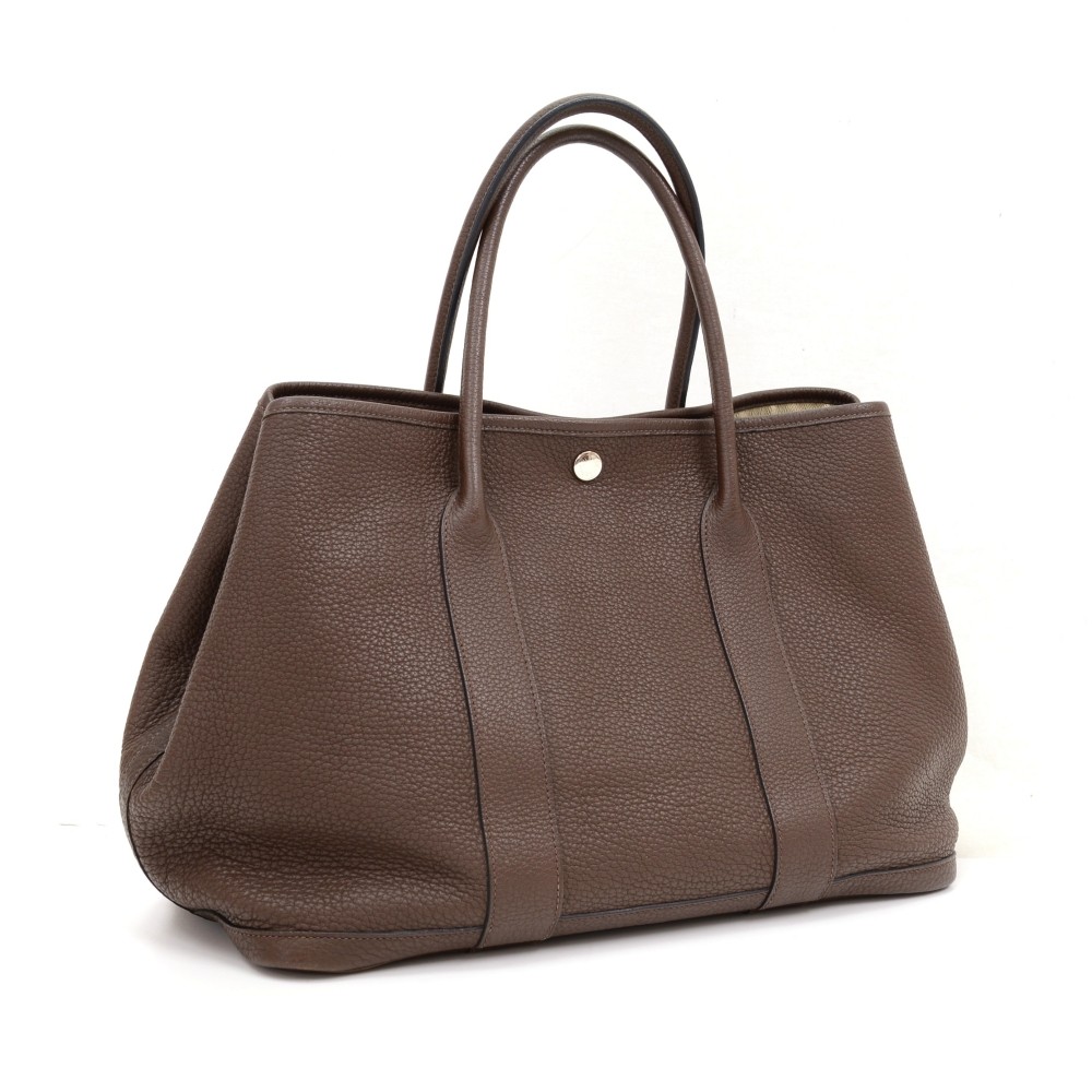 Hermes Hermes Garden Party PM Chocolate Brown Togo Leather Hand Bag