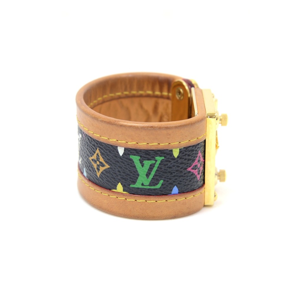 Louis Vuitton Beige Multicolor Monogram Canvas Leather S Lock Wide Cuff  Bracelet