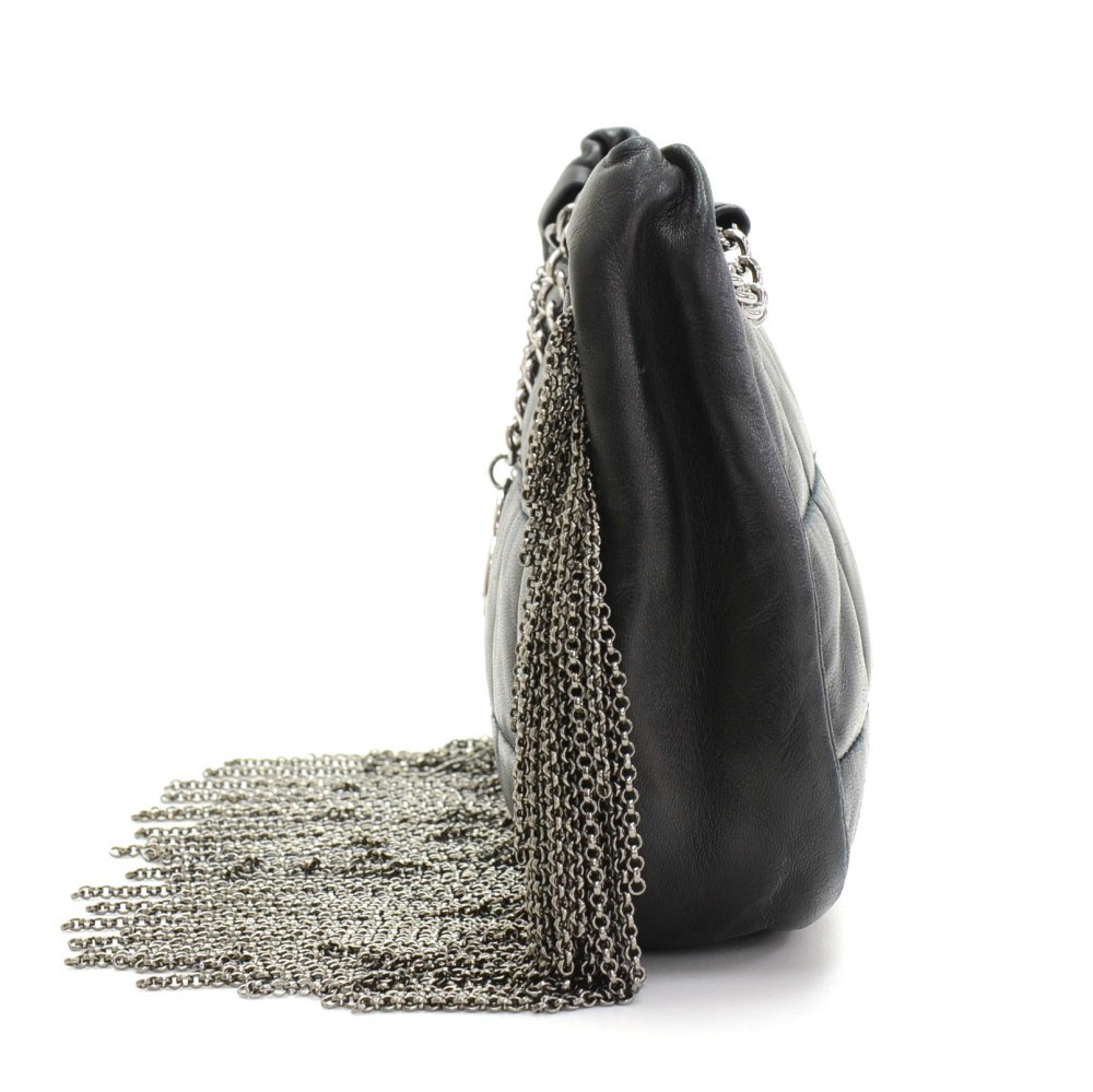 FWRD Renew Chanel Leather Fringe Tassel Mini Hobo Bag in Black