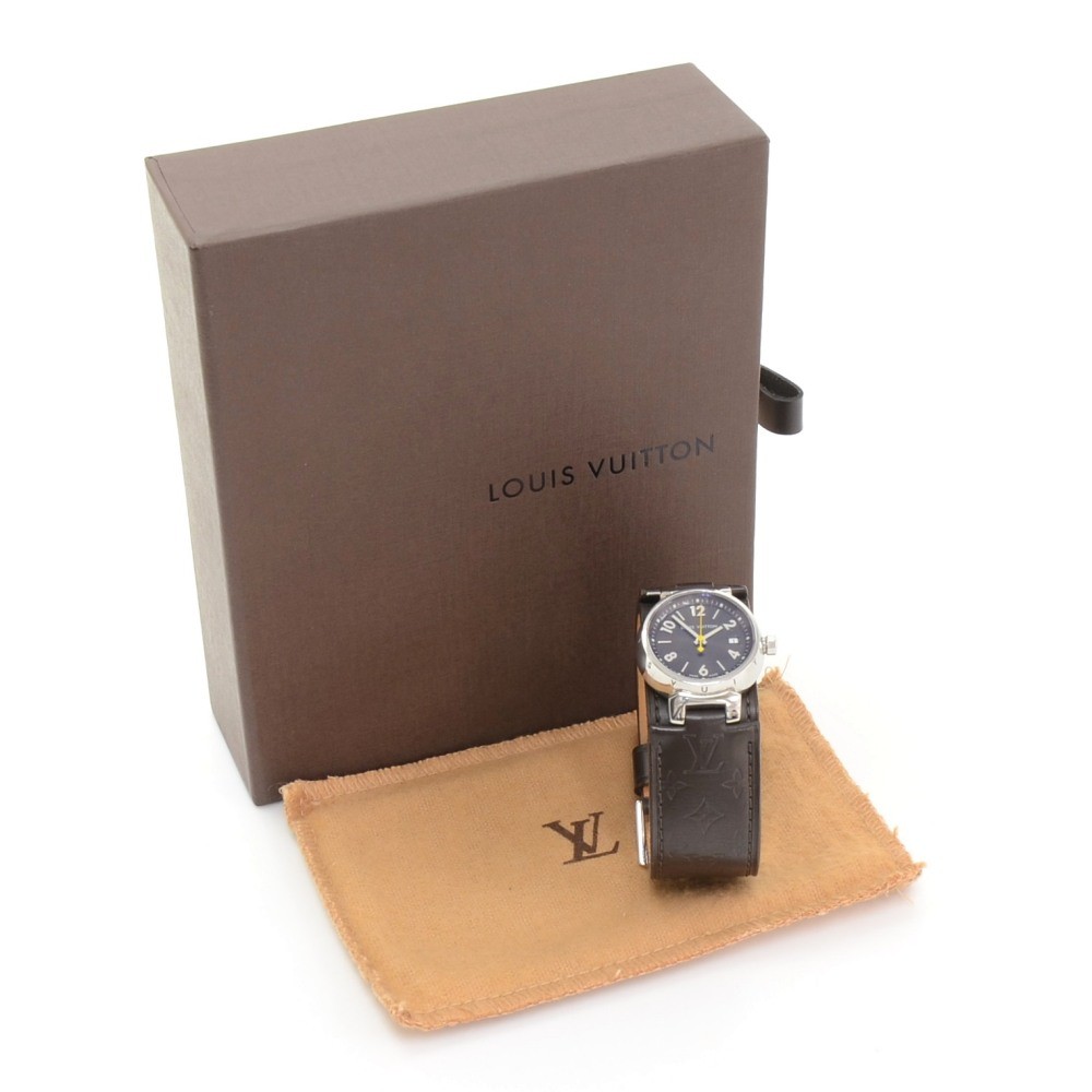 Pre-owned Louis Vuitton Tambour Lovely Cup Quartz Brown Dial Ladies Watch Q1211, Quartz Movement, Genuine Leather Strap, 27 mm Case in Black / Brown