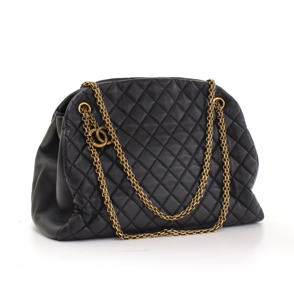 Chanel Just Mademoiselle Black Quilted Leather Shoulder Bowling