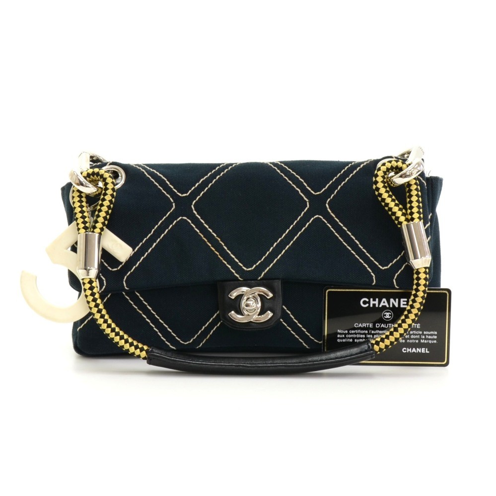 Chanel Chanel Navy Quilted Canvas No.5 Charm Flap Mini Hand Bag