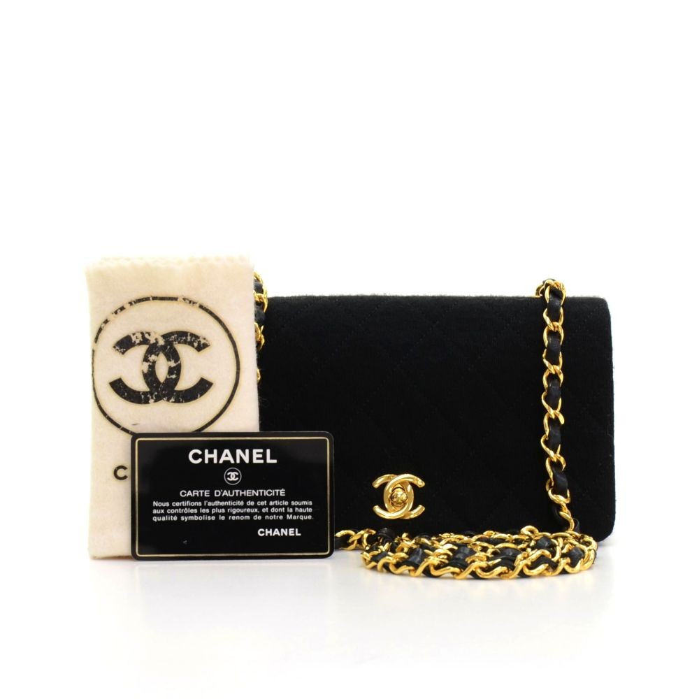 Chanel Vintage Chanel Black Quilted Cotton Leather Shoulder Flap Mini