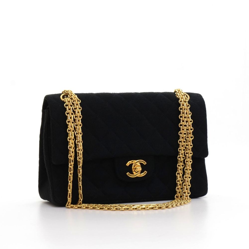 Chanel Vintage Chanel 2.55 9 Double Flap Black Quilted Cotton