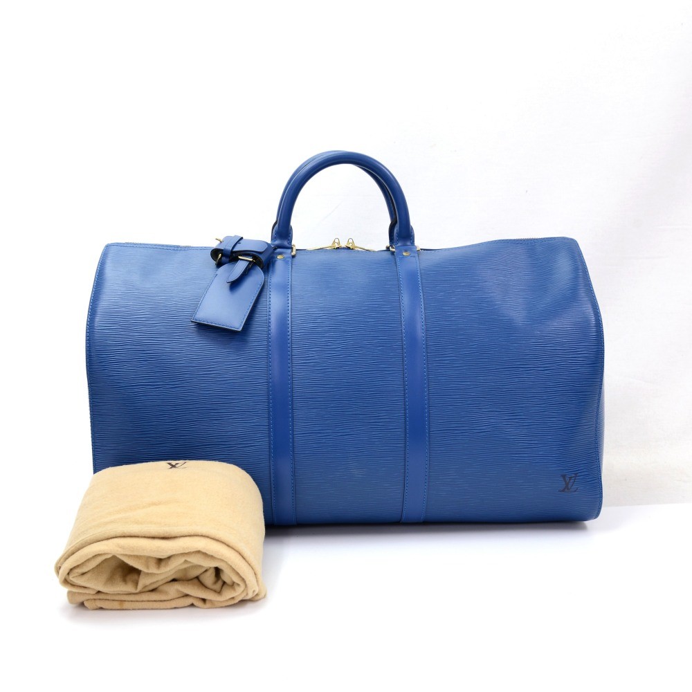 Louis Vuitton Blue Epi Leather Keepall 55 Duffle Bag 113lv48