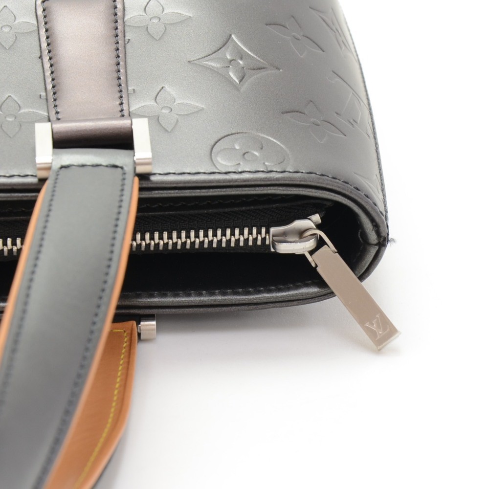 Louis Vuitton Stockton M55112 Monogram Mat Leather Tote Handbag Noir