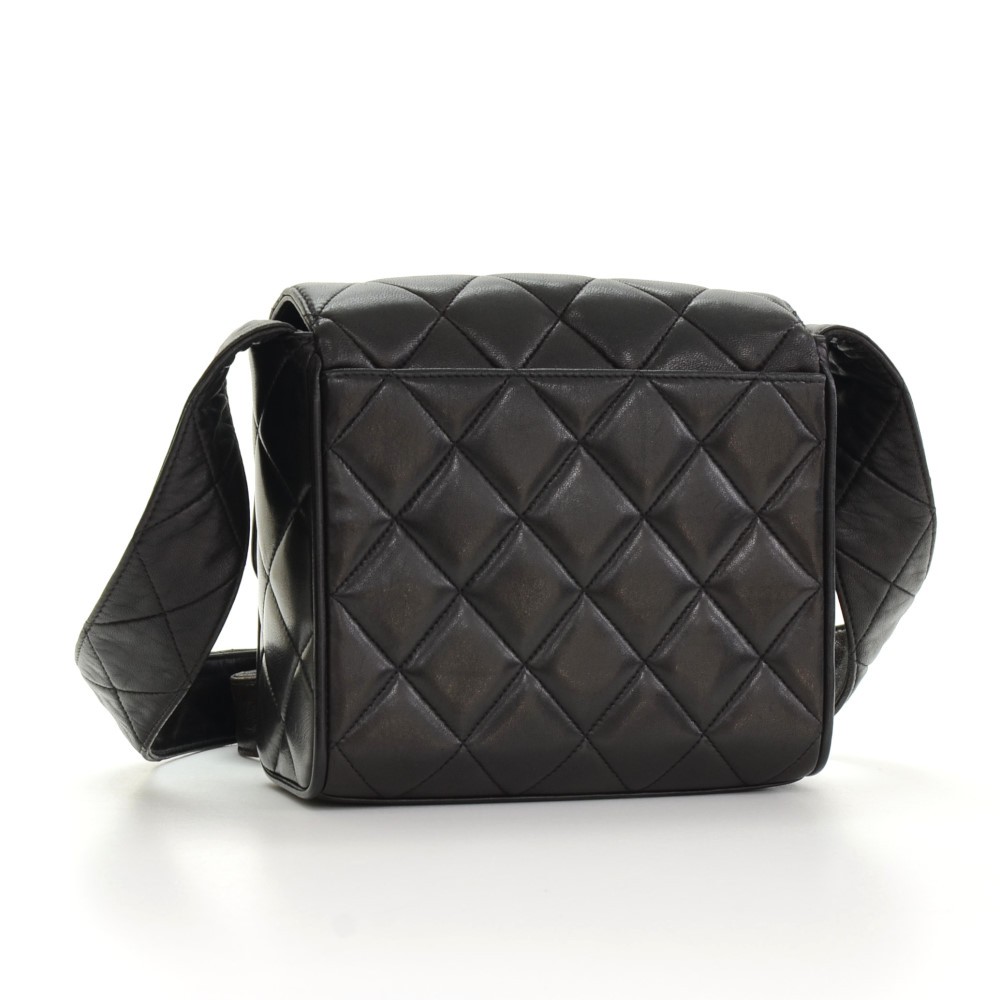 CHANEL Black Lambskin Leather Strap Shoulder Bag - Chelsea Vintage Couture
