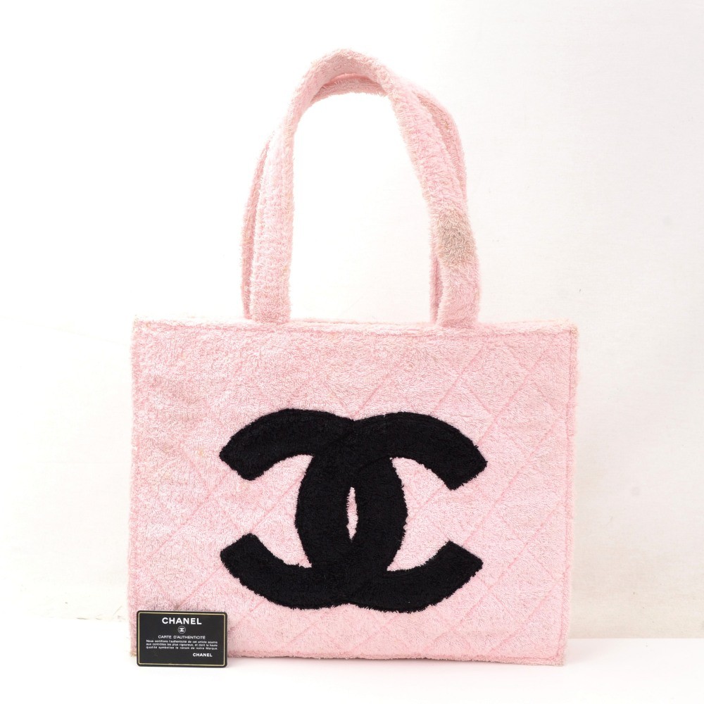 Authenticated used Chanel Chanel Tweed Pattern Tote Bag Shoulder Clover Charm Canvas Leather Pink Multicolor, Adult Unisex, Size: (HxWxD): 35cm x