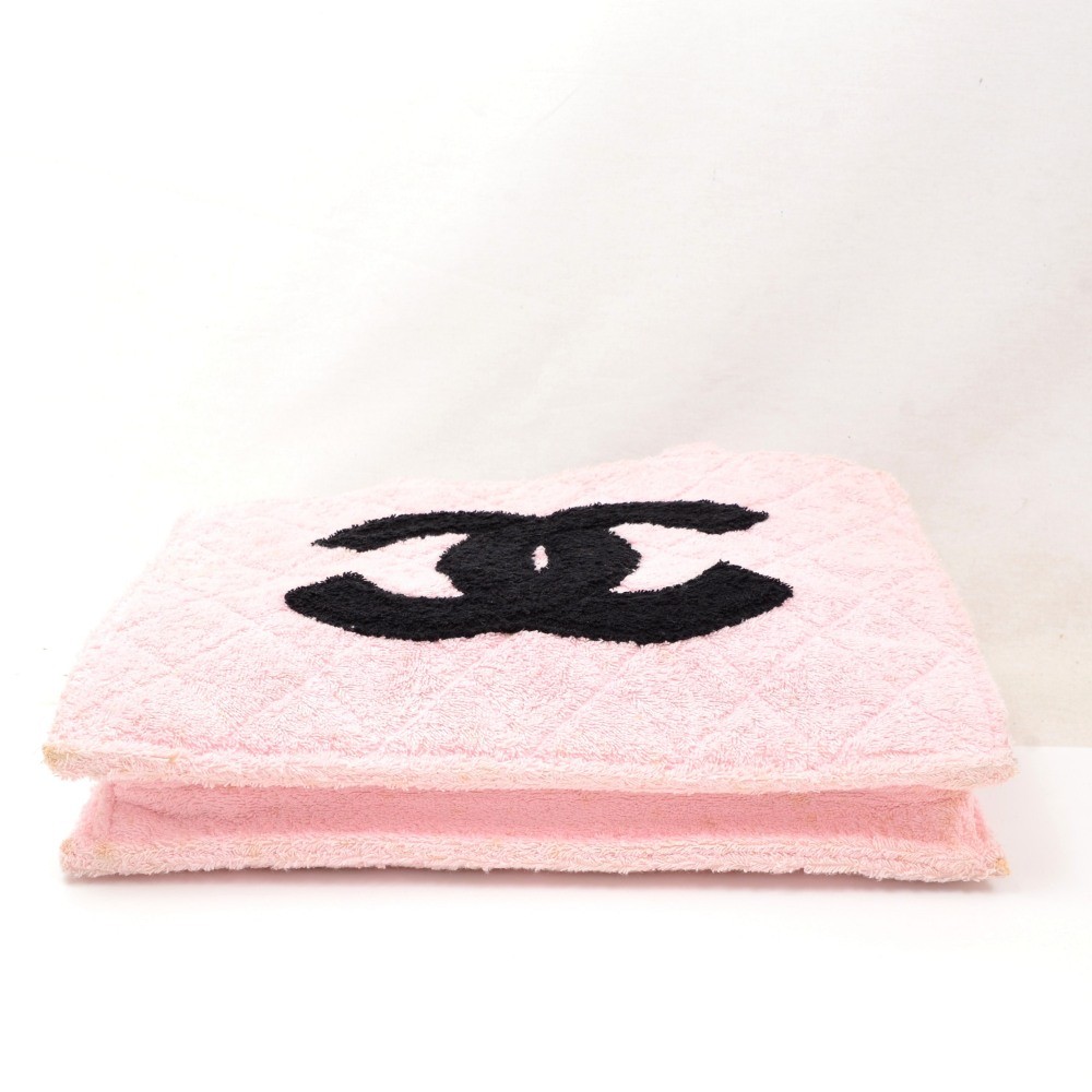 CHANEL CC Mark Fringe CC Beach Bag Pouch towel set Tote Bag cotton pink
