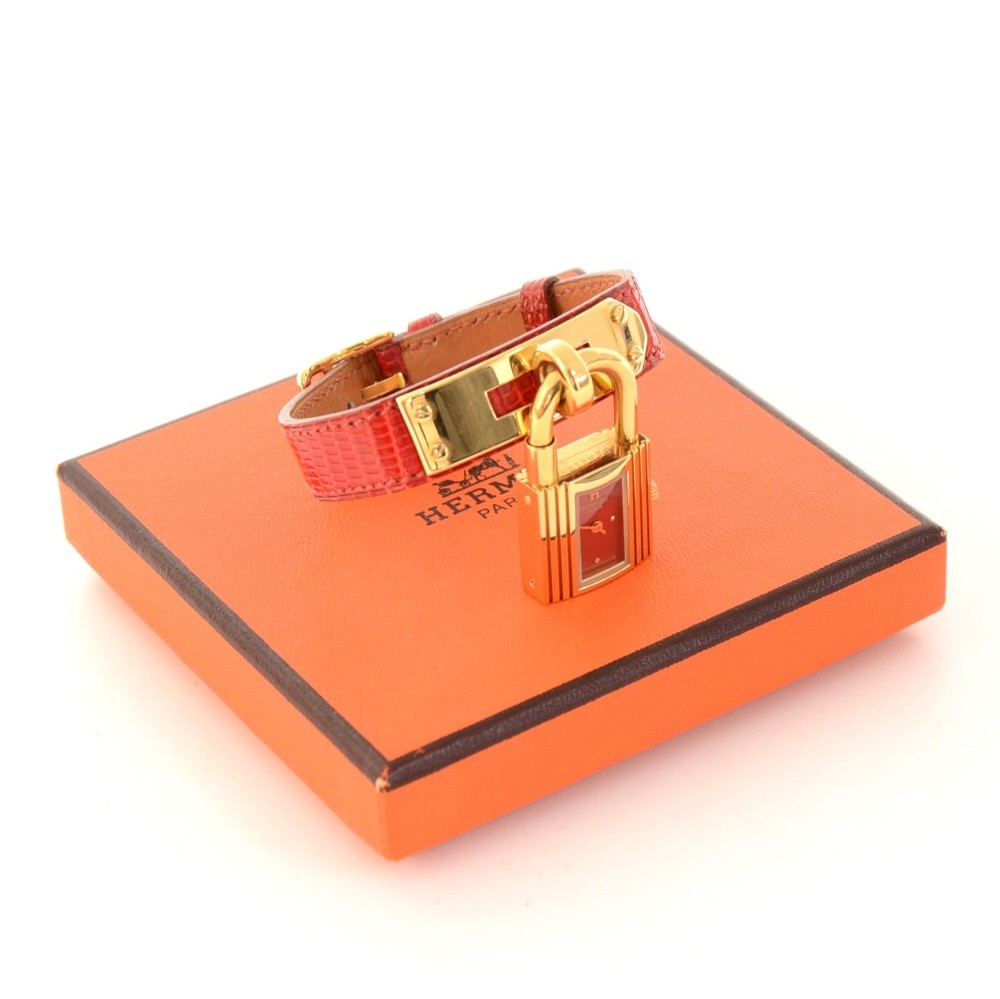 Hermes Hermes Kelly PM Red Leather x Gold Tone Wrist Watch  