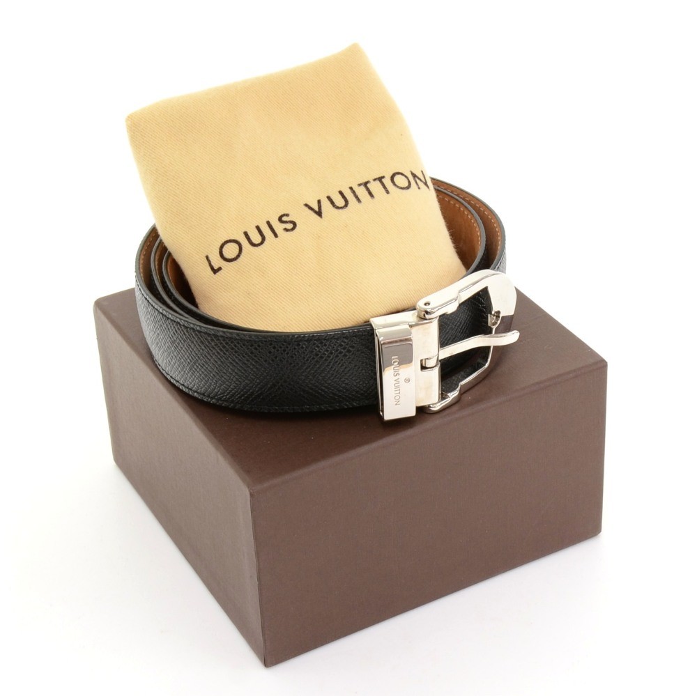 Cintura belt original Louis Vuitton taiga leather Nera/grigia unisex  vintage