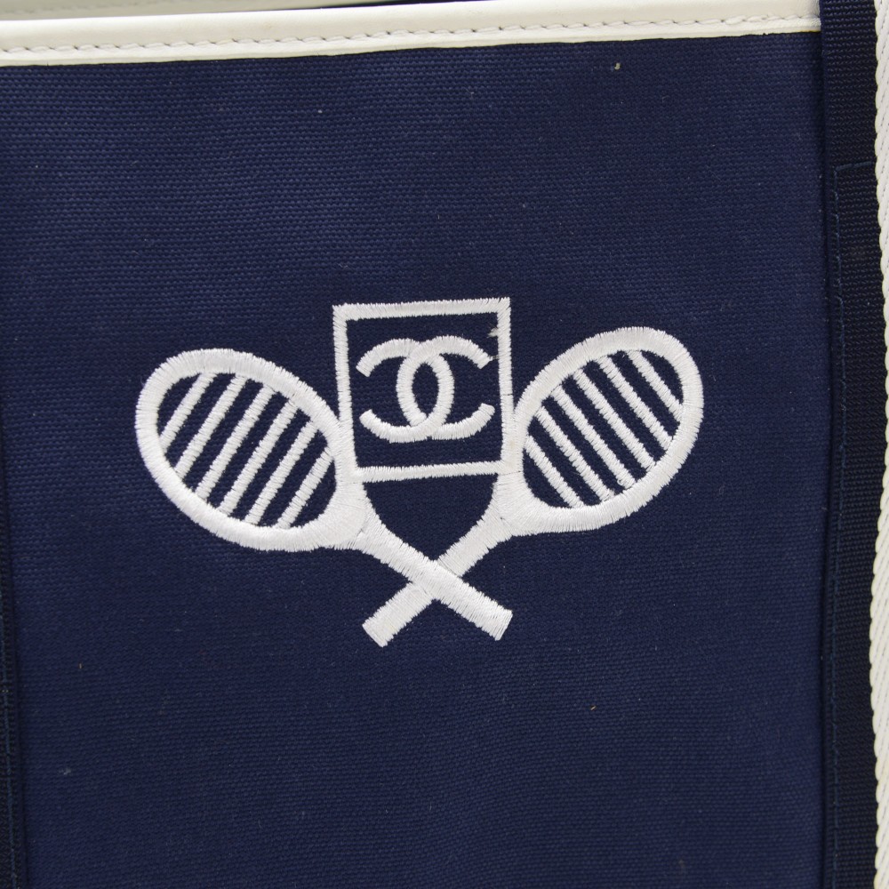 Chanel Chanel Tennis Sports Line Navy x White Canvas Tote Hand Bag