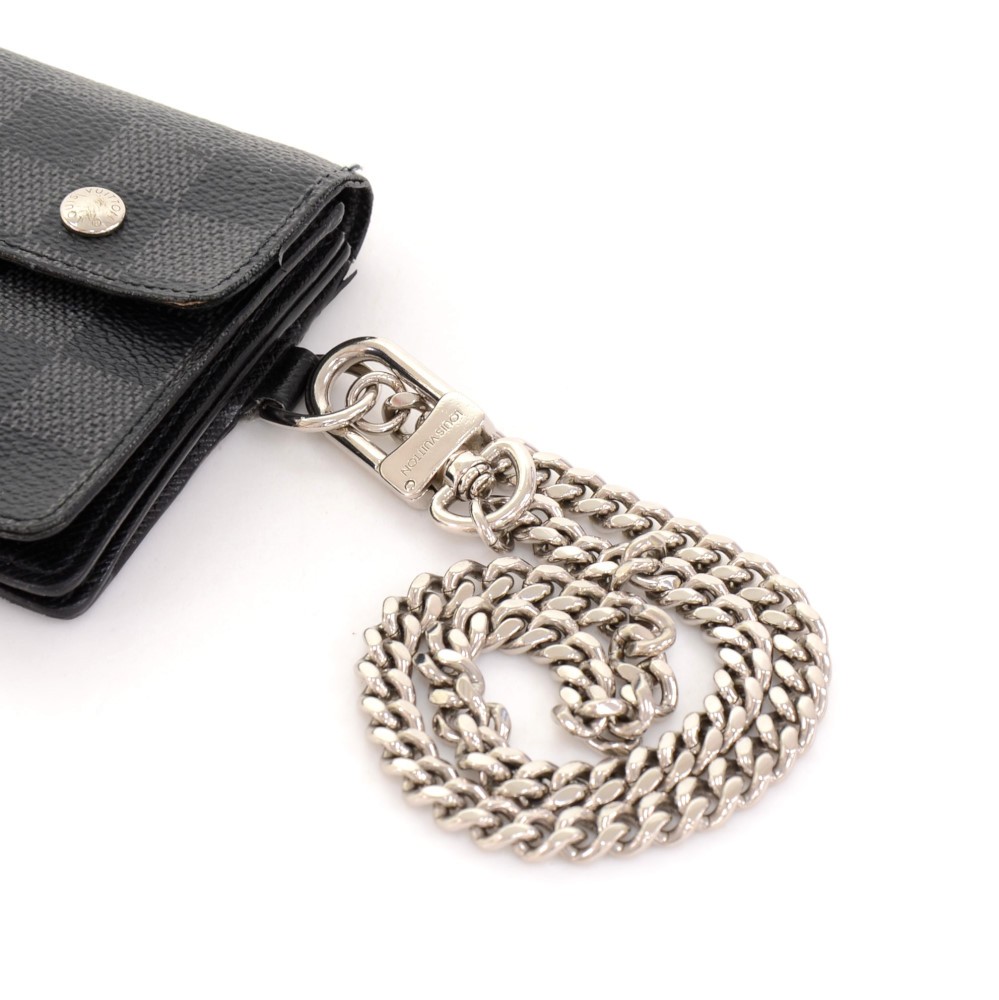 Louis Vuitton LV Damier Graphite Accordion Long Wallet Black with Chain