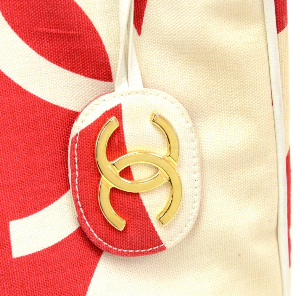 Chanel Vintage Chanel White x Red CC Logo Canvas Large Shoulder