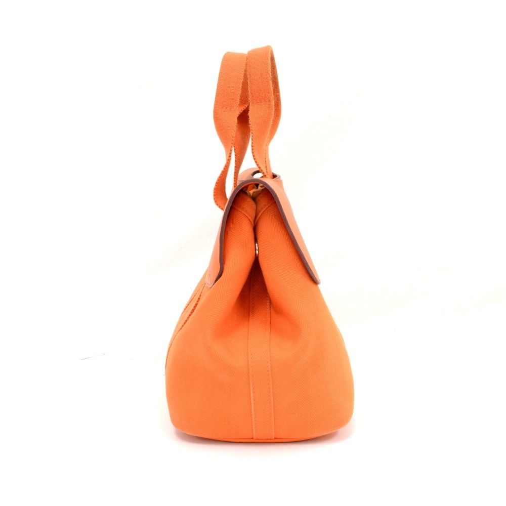 HERMES HERMES Valparaiso GM Handbag Toile Chevrons leather Potiron orange  Used Women