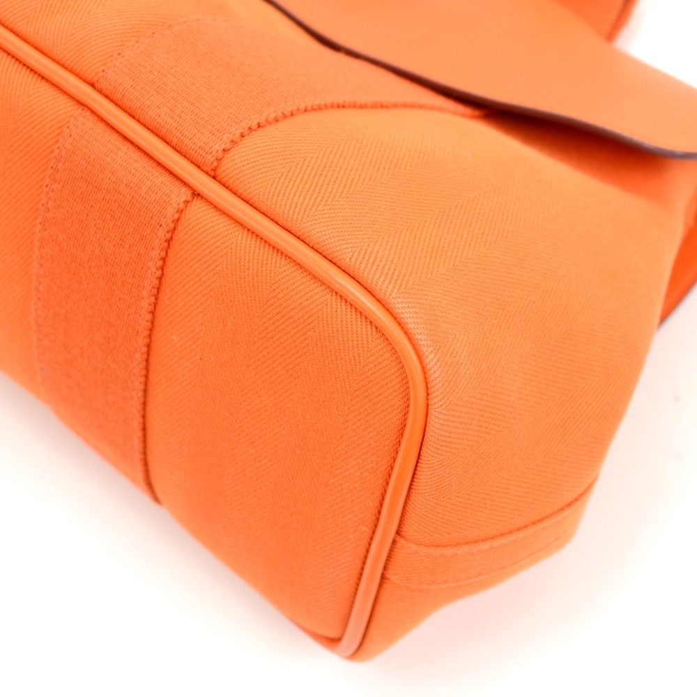 HERMES Orange Canvas Valparaiso GM Bag W/Leather Flap