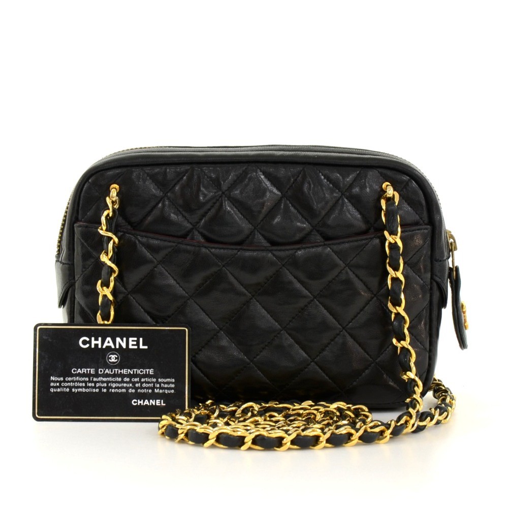 Chanel Vintage Chanel 8 Black Quilted Leather Shoulder Pochette Bag