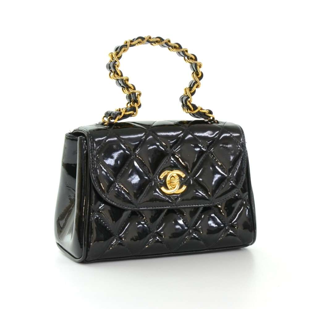Chanel Chanel 7 Black Patent Quilted Leather MIni Party Bag