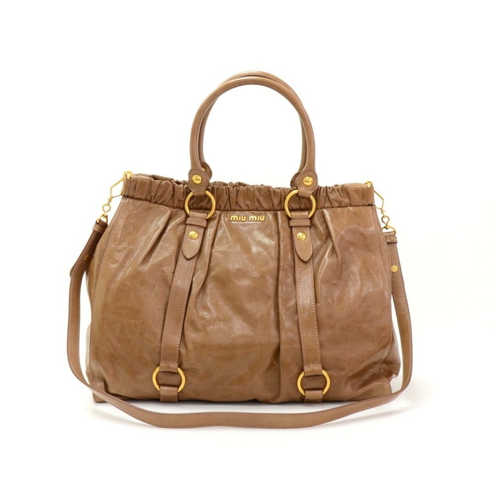 Others Miu Miu Vitello Lux Brown Leather Large 2way Bag