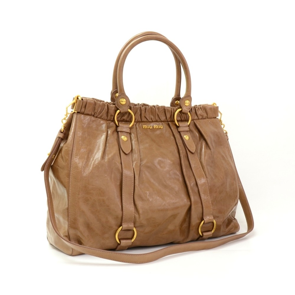 Miu Miu Brown Vitello Lux Leather Soft Shopping Top Handle Bag