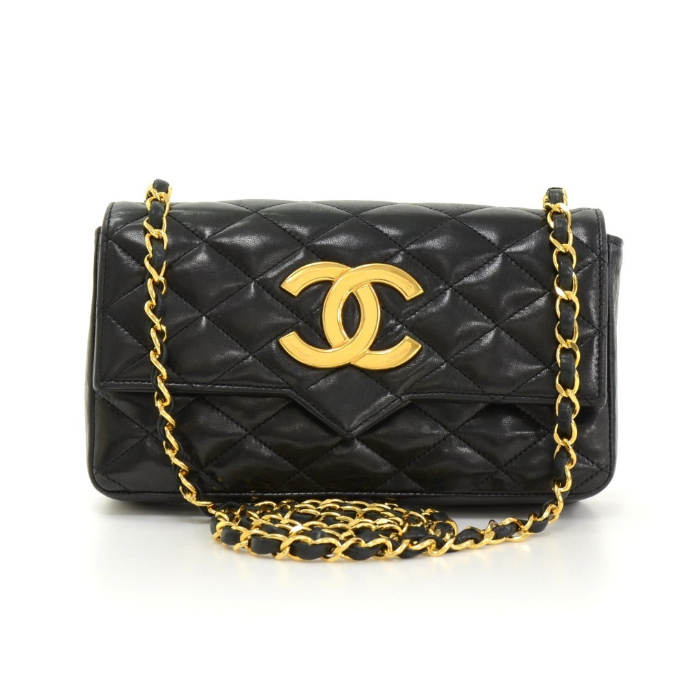 Chanel Vintage Chanel Black Quilted Leather Shoulder Flap Bag Large ...