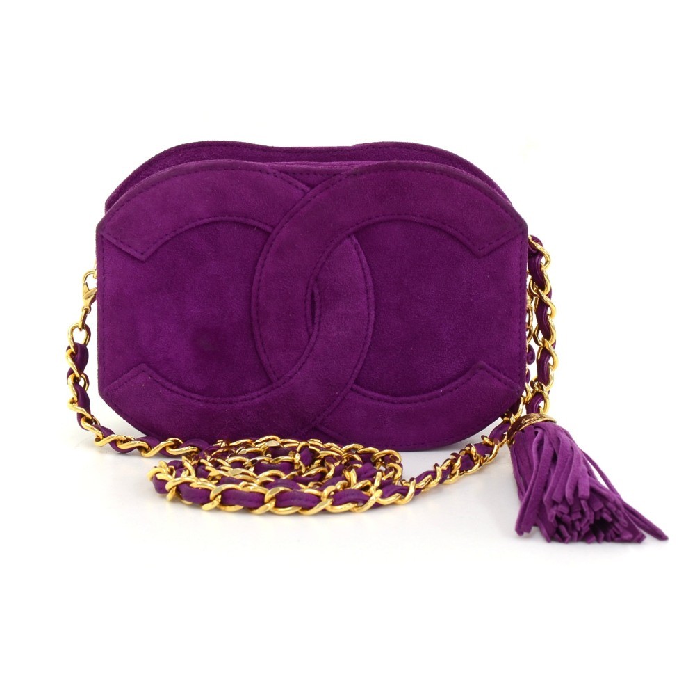 Chanel Around 1990 Made Suede Big Cc Mark Stitch Fringe Chain Bag Purple