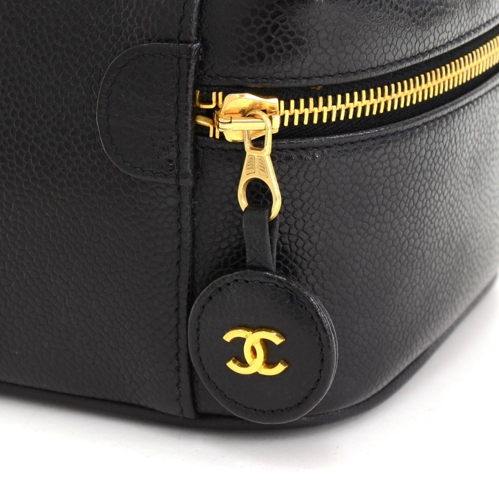 Chanel Vintage Chanel Vanity Black Caviar Leather Cosmetic Hand Bag