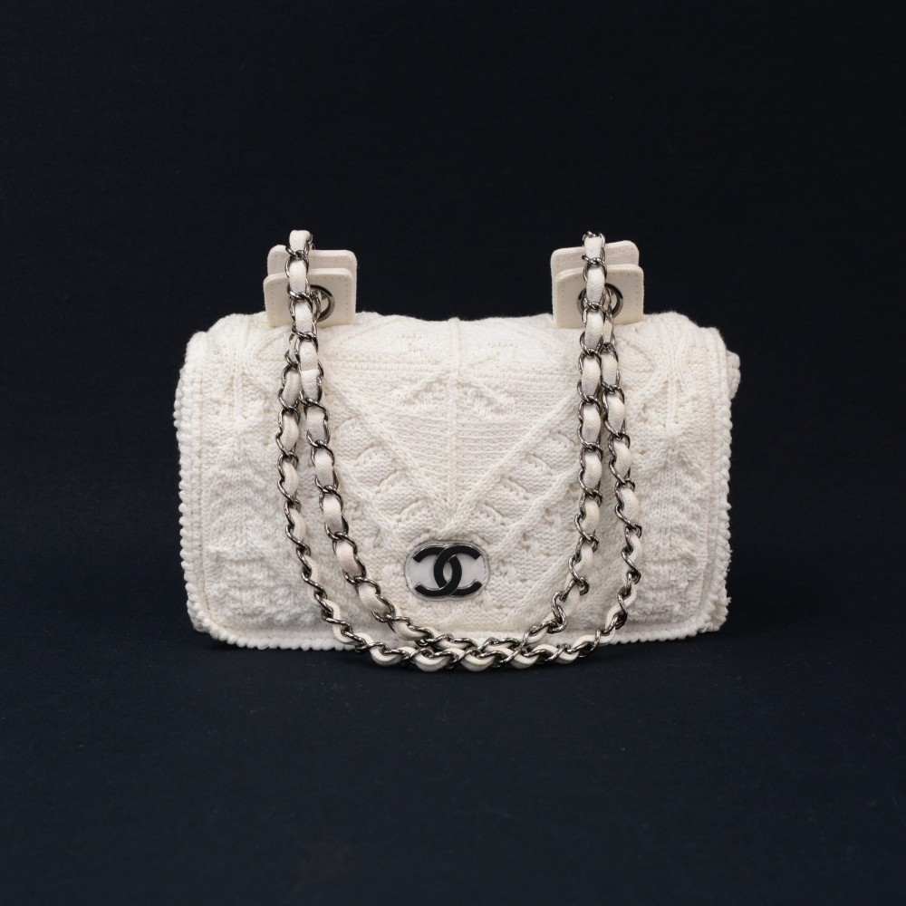 Chanel Chanel 2.55 9 Flap White Crochet Knit Shoulder Bag