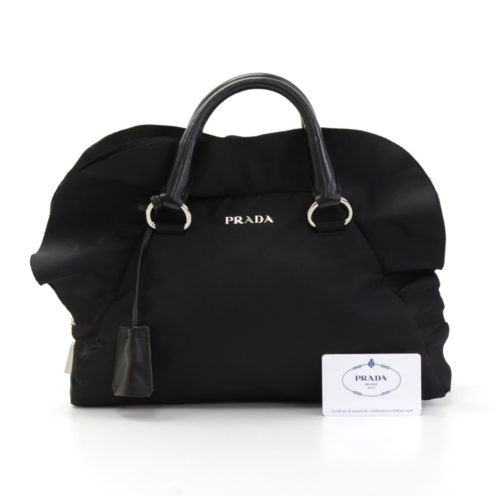 PRADA Tessuto Nylon Ruffle Bag Nero Black 113627