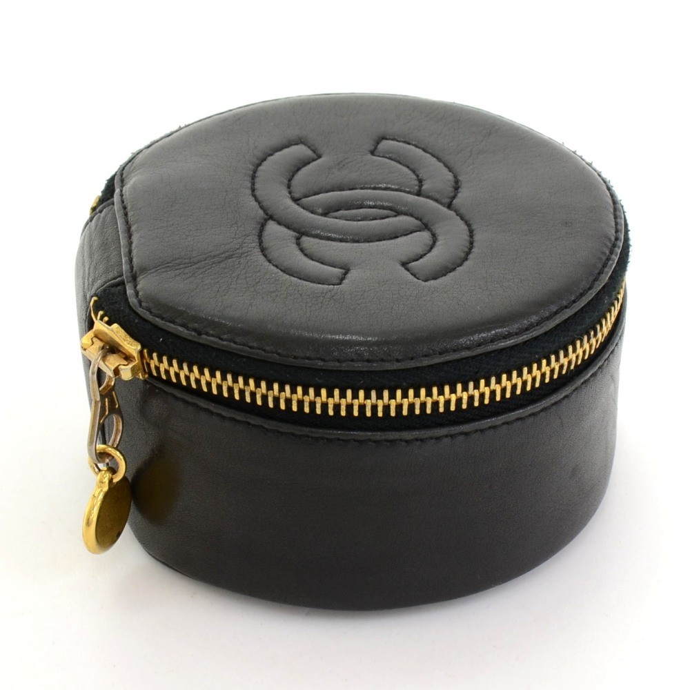 Chanel Vintage Chanel Black Caviar Leather Vanity Cosmetic Case Bag