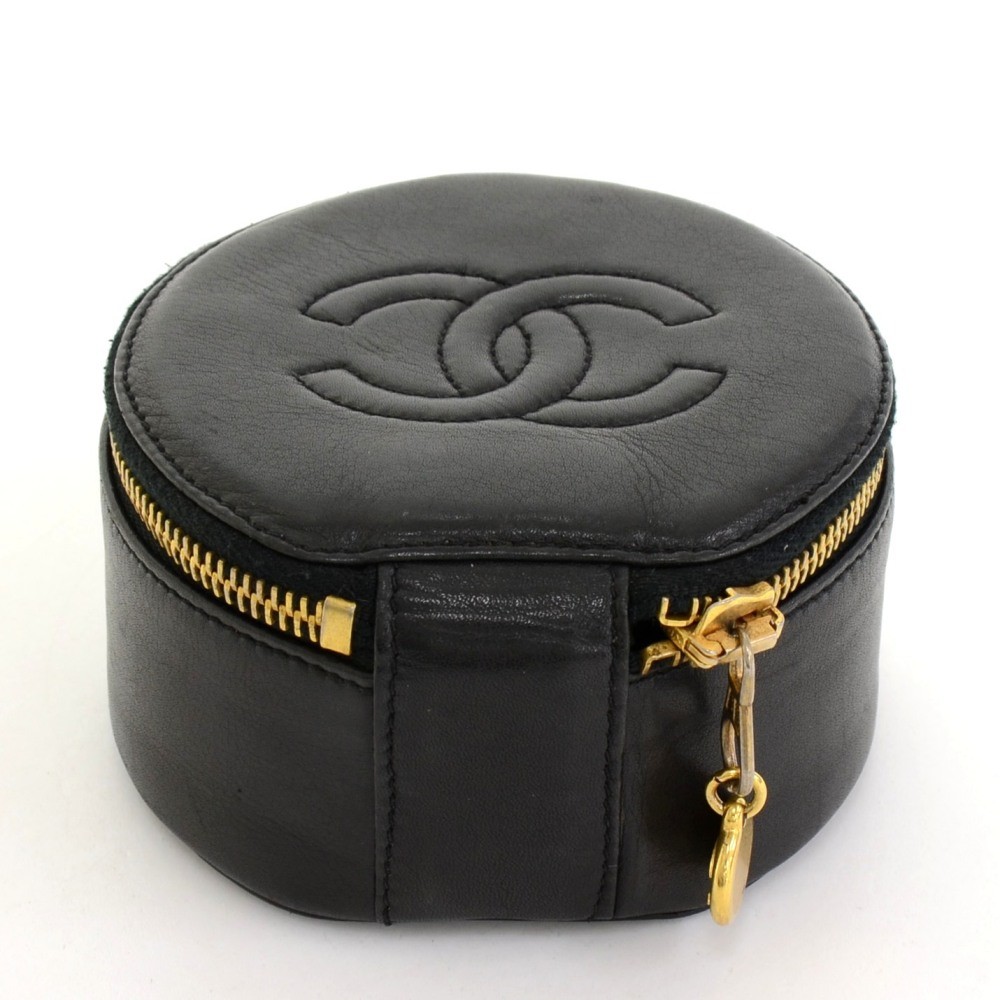 Chanel Vintage Chanel Black Leather Jewelry Case Pouch