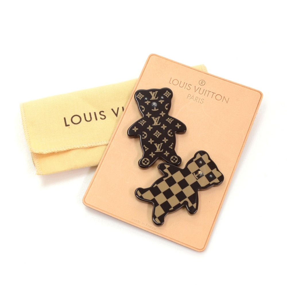 Louis Vuitton Teddy Bear Brooch Pin in Damier Ebene - SOLD