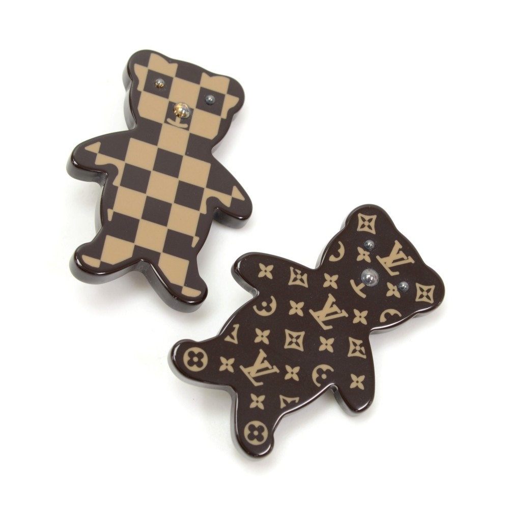 Louis Vuitton Resin Damier Teddy Bear Brooch - Gold-Tone Metal Pin,  Brooches - LOU333685