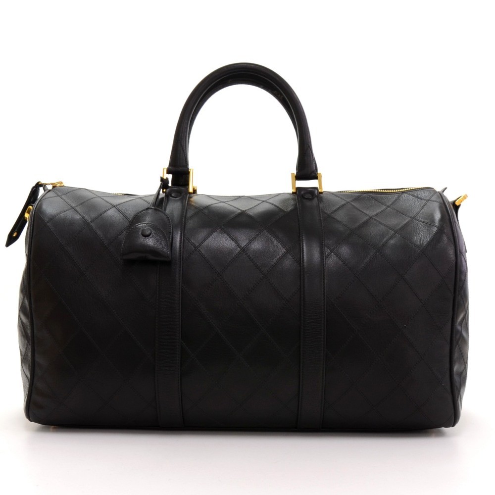 Vintage Chanel Black Quilted Leather Big Boston Travel Bag with Strap 50cm  Wide - Mrs Vintage - Selling Vintage Wedding Lace Dress / Gowns &  Accessories from 1920s – 1990s. And many