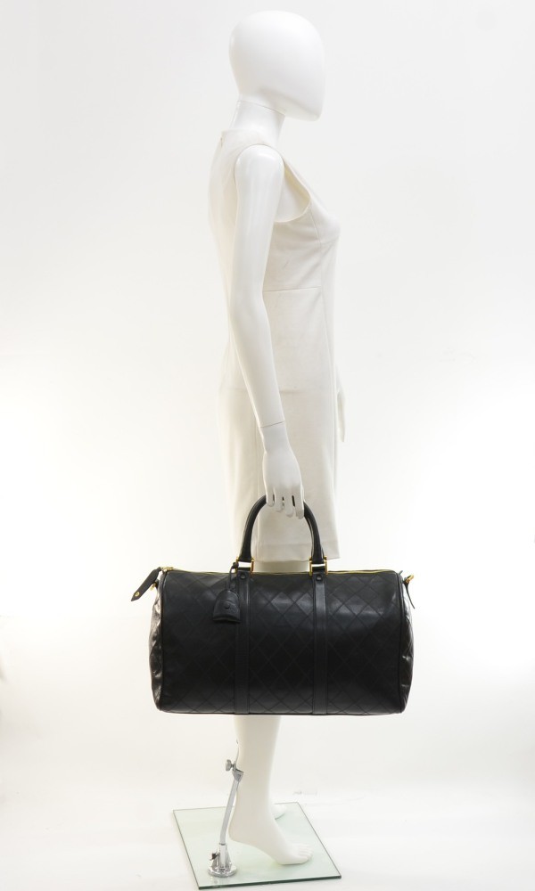 Chanel Vintage Diamond Stitch Boston Bag Quilted Lambskin Medium