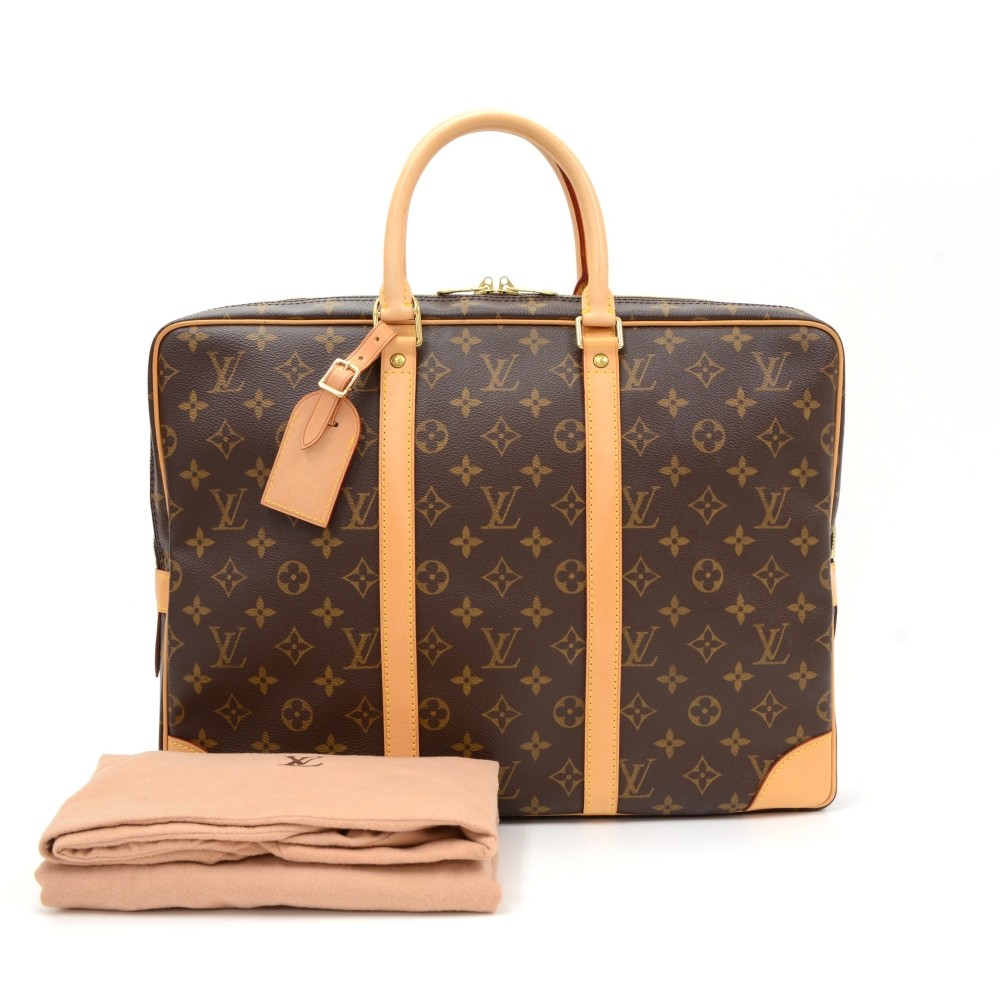 Louis Vuitton Porte Documents Voyage Monogram Canvas Briefcase Bag Brown