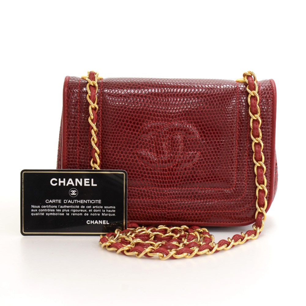 Chanel Vintage Chanel Red Lizard Leather Shoulder Mini Flap Bag